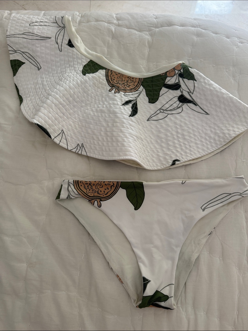 Women’s White Bikini Set with Green Leaf Print